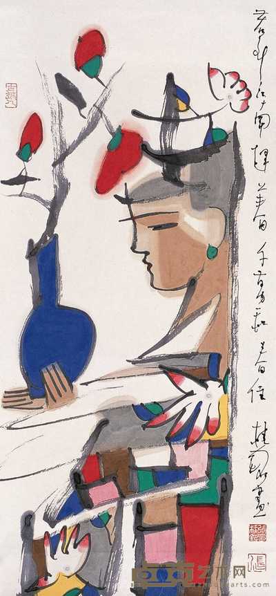 张桂铭 美女图 立轴 97×45cm
